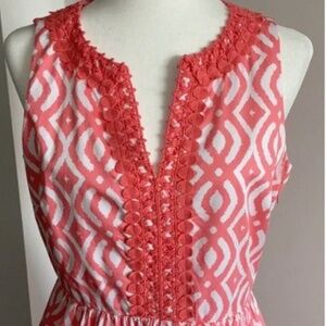 Vineyard Vines Womens Dress Sz 6 Pink White Embroidered Geometric Sleeveless